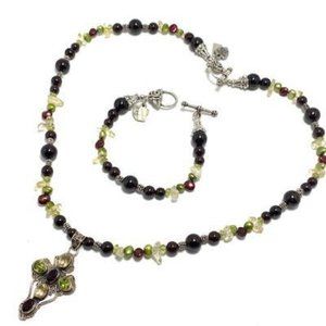 Handmade Jewelry Set by Surdigirl - Peridot, Citrine, Garnet Cross Pendant